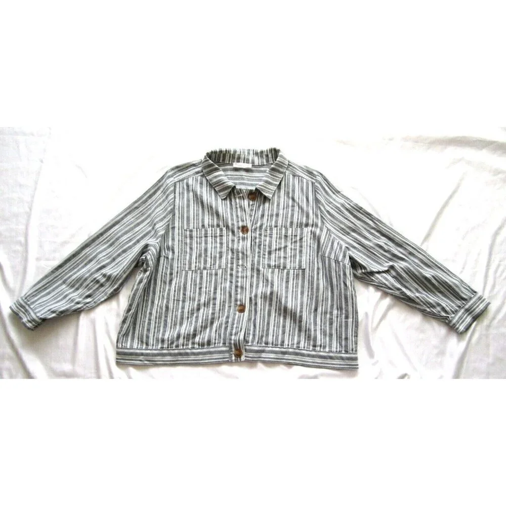 Women's 89th Madison Button Down Stripe Cotton Jacket Sz 2X (WJ14)‎